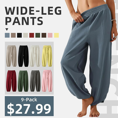 Special Sale❤️ SummerVibes Women's Baggy Wideleg Pants Casual Elastic Waisted Palazzo Harem Pants with Pockets