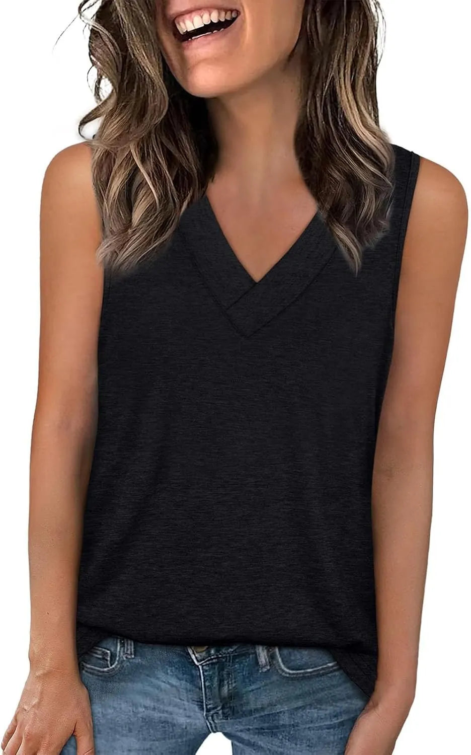 🔥Women Summer V Neck T Shirts Trendy Sleeveless Basic Tee Loose Fit 2026 Fashion