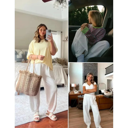 Special Sale❤️ SummerVibes Women's Baggy Wideleg Pants Casual Elastic Waisted Palazzo Harem Pants with Pockets