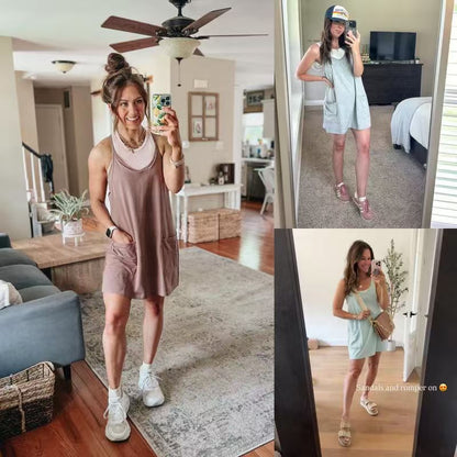 🔥Summer Sale🔥Womens Summer Sleeveless Mini Dress V Neck Spaghetti
