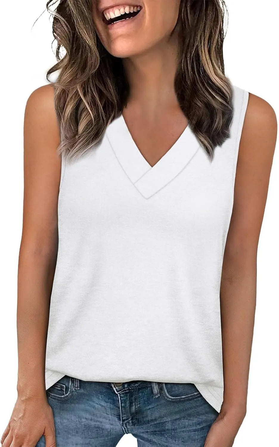 🔥Women Summer V Neck T Shirts Trendy Sleeveless Basic Tee Loose Fit 2026 Fashion