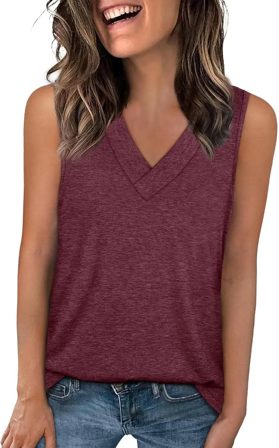 🔥Women Summer V Neck T Shirts Trendy Sleeveless Basic Tee Loose Fit 2026 Fashion