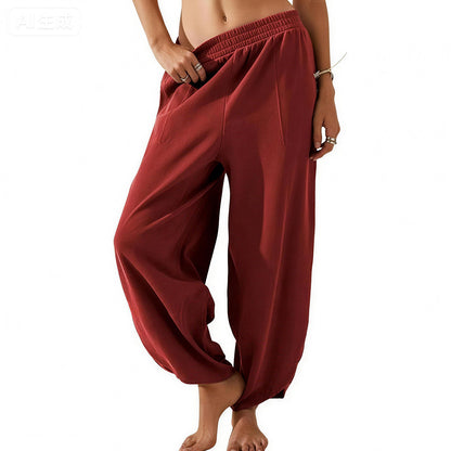 Special Sale❤️ SummerVibes Women's Baggy Wideleg Pants Casual Elastic Waisted Palazzo Harem Pants with Pockets