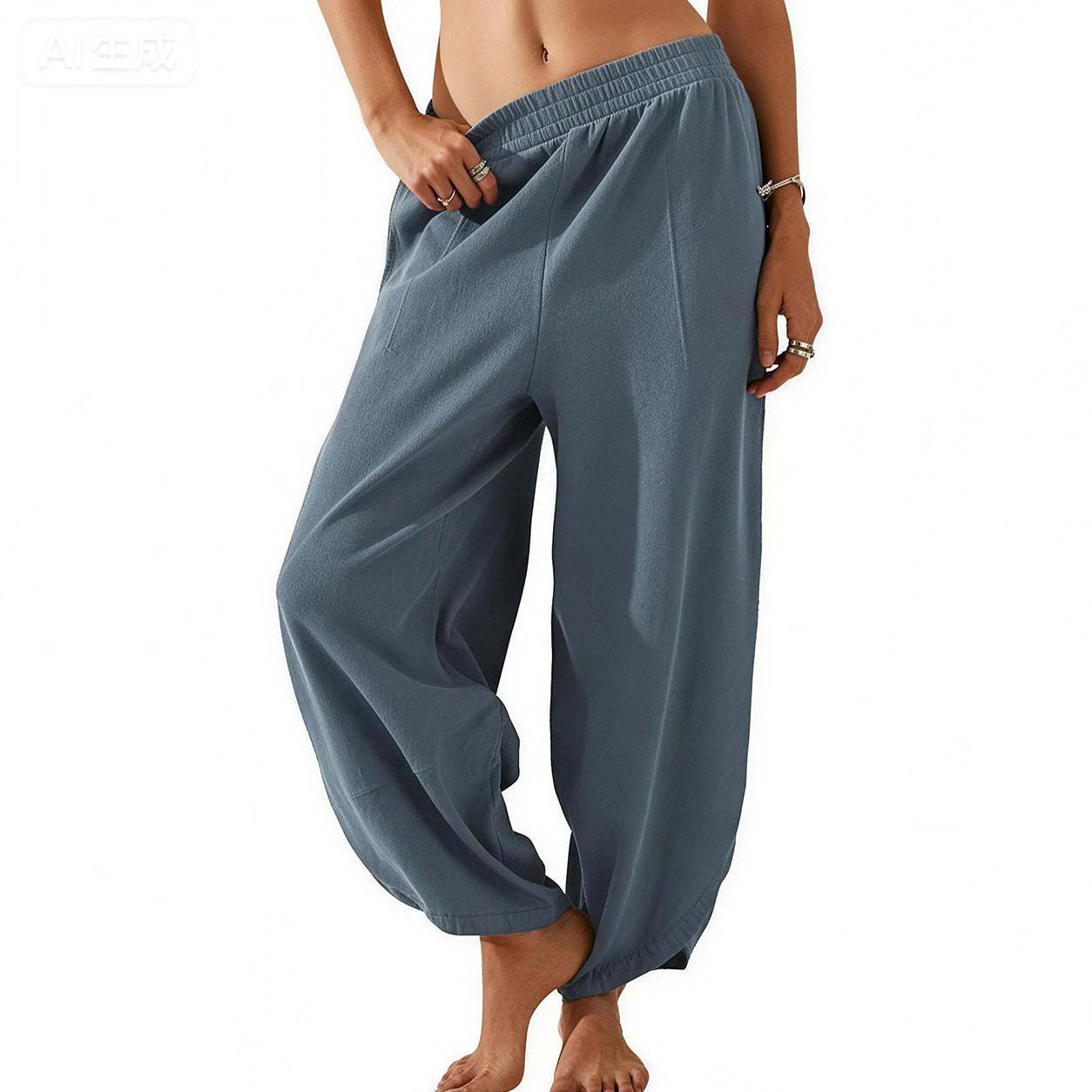 Special Sale❤️ SummerVibes Women's Baggy Wideleg Pants Casual Elastic Waisted Palazzo Harem Pants with Pockets
