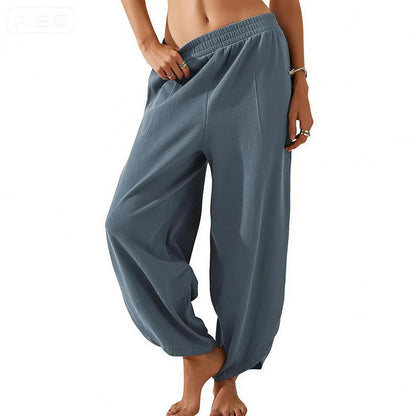 Special Sale❤️ SummerVibes Women's Baggy Wideleg Pants Casual Elastic Waisted Palazzo Harem Pants with Pockets