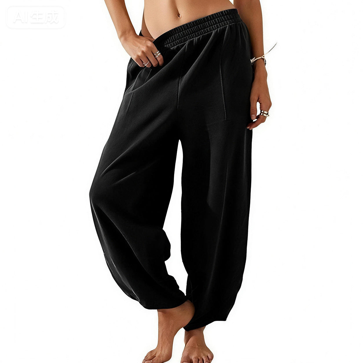 Special Sale❤️ SummerVibes Women's Baggy Wideleg Pants Casual Elastic Waisted Palazzo Harem Pants with Pockets