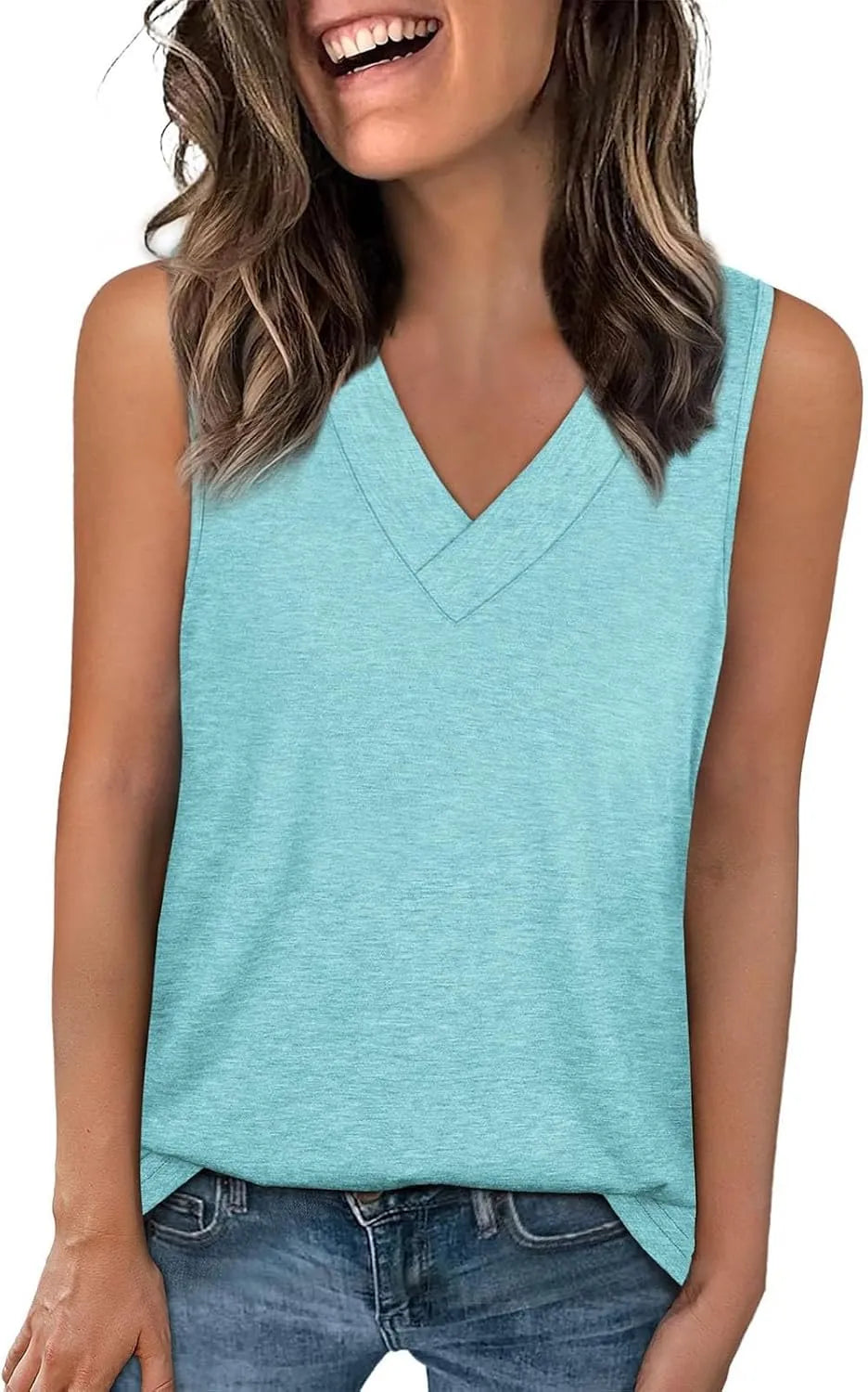 🔥Women Summer V Neck T Shirts Trendy Sleeveless Basic Tee Loose Fit 2026 Fashion