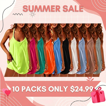 🔥Summer Sale🔥Womens Summer Sleeveless Mini Dress V Neck Spaghetti